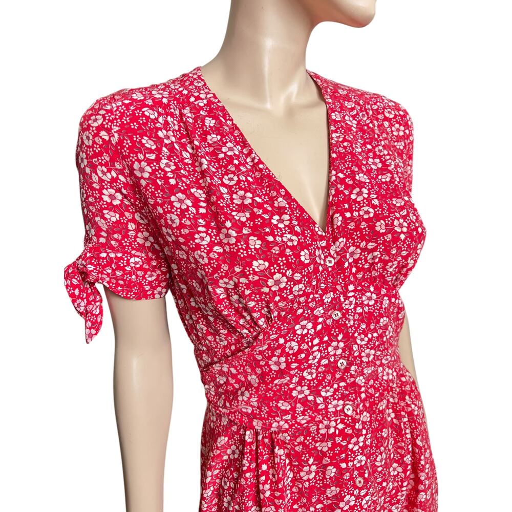 Rouje Laura Midi Dress Red Floral Print Sz 36 Short Sleeves V-Neck 100% Viscose - Picture 8 of 16
